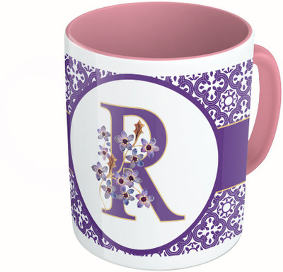 

MiiCreations Printed Two Tone Pink And White Alphabet Letter "R" Ceramic Mug(325 ml)