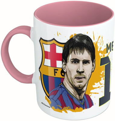 

MiiCreations Printed Two Tone Pink And White Messi Ceramic Mug(325 ml)