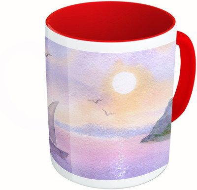 

MiiCreations Printed Two Tone Red And White Water Colour Painting Ceramic Mug(325 ml)