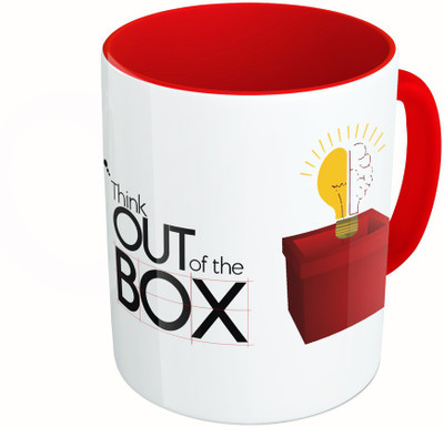 MiiCreations Printed Two Tone Red And White Think Out Of The Box Ceramic Mug(325 ml)