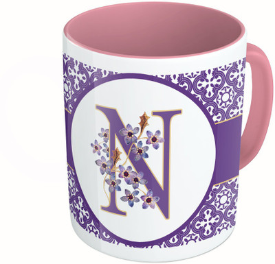 

MiiCreations Printed Two Tone Pink And White Alphabet Letter "N" Ceramic Mug(325 ml)