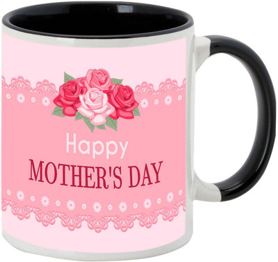 

AllUPrints I Love My MOM with Flowers Black Ceramic Mug(325 ml), Multicolor