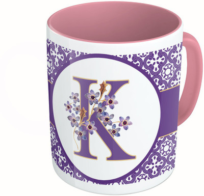 

MiiCreations Printed Two Tone Pink And White Alphabet Letter "K" Ceramic Mug(325 ml)