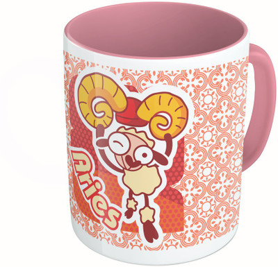 

MiiCreations Printed Two Tone Pink And White Zodiac Sign Aries Ceramic Mug(325 ml)