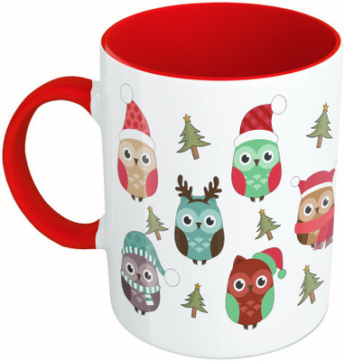 MiiCreations Printed Two Tone Red And White Merry Christmas Décor Ceramic Mug(325 ml)