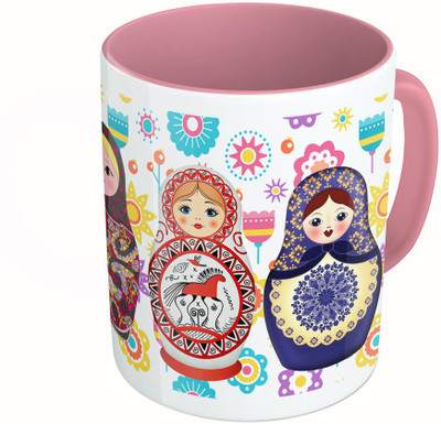

MiiCreations Printed Two Tone Pink And White Russian Dolls Ceramic Mug(325 ml)