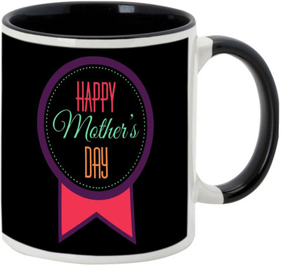 

AllUPrints Happy Mother's Day Mom Black Ceramic Mug(325 ml), Multicolor