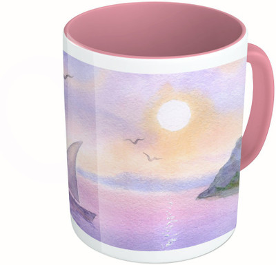 

MiiCreations Printed Two Tone Pink And White Water Colour Painting Ceramic Mug(325 ml)