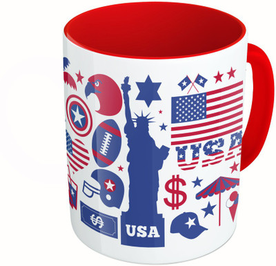 

MiiCreations Printed Two Tone Red And White USA Elements Ceramic Mug(325 ml)