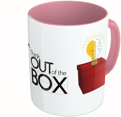 

MiiCreations Printed Two Tone Pink And White Think Out Of The Box Ceramic Mug(325 ml)