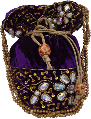 

The Living Craft The Living Craft Velvet Potli with heavy beads & Stone work Potli(Multicolor)