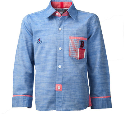 

Beanie Bugs Boys Self Design Casual Blue Shirt