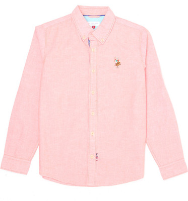 

US Polo Kids Boys Solid Casual Pink Shirt, Light orange