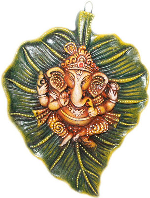 

Sarvsiddhi Terracotta Colored Ganesh On Green Patta Wall Hanging Decorative Showpiece - 5 cm(Terracotta, Multicolor)