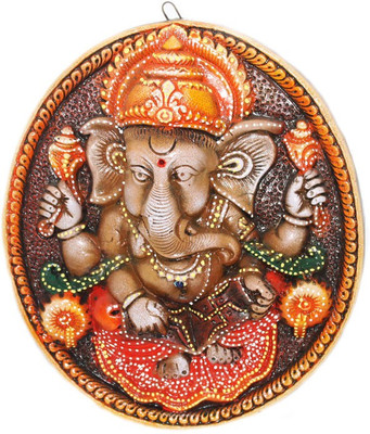 

Sarvsiddhi Terracotta Colored Ganpati With a Book Wall Hanging Decorative Showpiece - 5 cm(Terracotta, Multicolor)