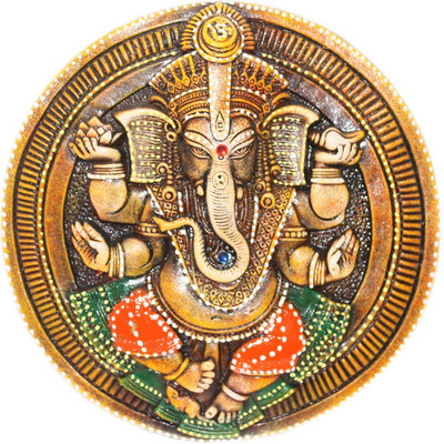 

Sarvsiddhi Terracotta Colored Round Lord Ganpati Wall Hanging Decorative Showpiece - 4 cm(Terracotta, Multicolor)