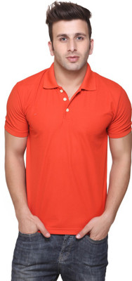 Burdy Solid Men Polo Neck Orange T-Shirt