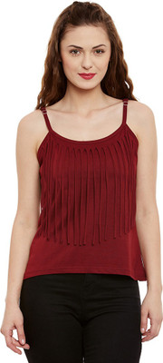 Miss Chase Casual Sleeveless Solid Women Maroon Top