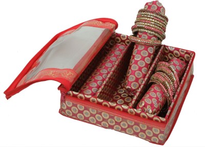 KUBER INDUSTRIES Kuber Industries Three Roll Brocade Bangle Box (Hardboard Support) Pink-KI3221 Make up Vanity Box(Pink)