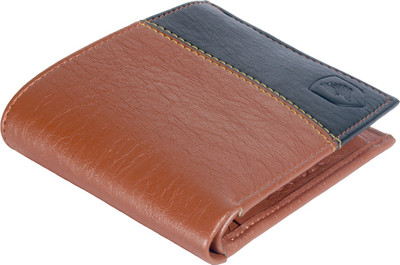 LANDER Men Tan, Black Genuine Leather Wallet(4 Card Slots), Black;tan