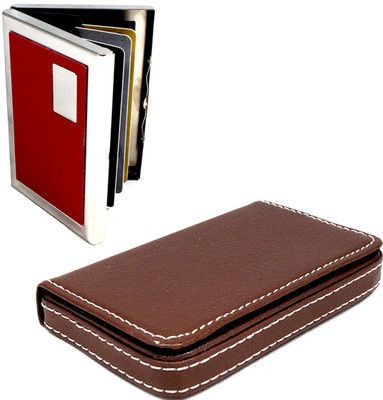 

Stealodeal Brown Light Weighted Leather With Red Metal 20 Card Holder(Set of 2, Brown, Red)