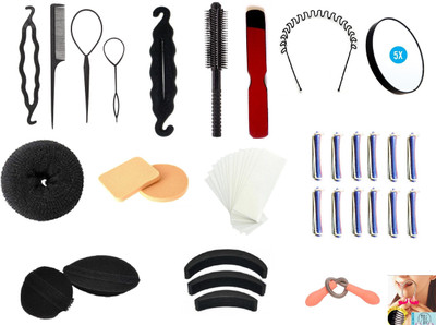 

Out Of Box Super Combo Velcro Bumpits Topsy Maker With Hair Donut 2 Pieces Puff Sponge 1 Round Comb & 50 Wax Strips Wood Knife 12pcs perming roller 5x mirror hair epilator spring it with zic-zag hair waived band(Set of 22)