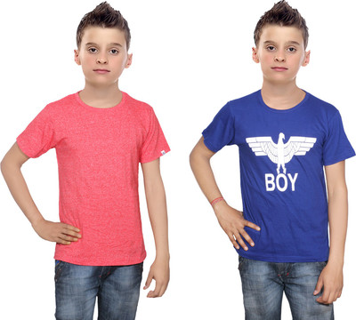 

IndiWeaves Boys Printed Cotton T Shirt(Multicolor, Pack of 2, Blue;red