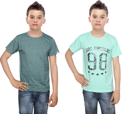 

IndiWeaves Boys Printed Cotton T Shirt(Multicolor, Pack of 2, Green