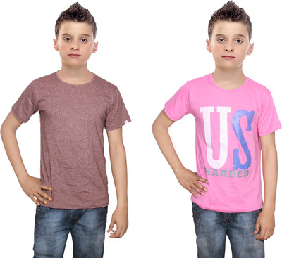 

IndiWeaves Boys Printed Cotton T Shirt(Multicolor, Pack of 2, Brown;pink