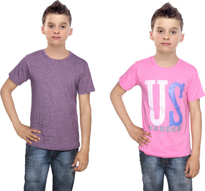

IndiWeaves Boys Printed Cotton T Shirt(Multicolor, Pack of 2, Pink;purple