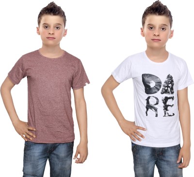 

IndiWeaves Boys Printed Cotton T Shirt(Multicolor, Pack of 2, Brown;white