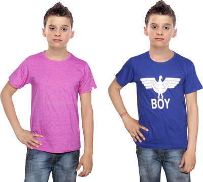 

IndiWeaves Boys Printed Cotton T Shirt(Multicolor, Pack of 2, Blue;pink