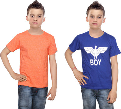 

IndiWeaves Boys Printed Cotton T Shirt(Multicolor, Pack of 2, Blue;orange