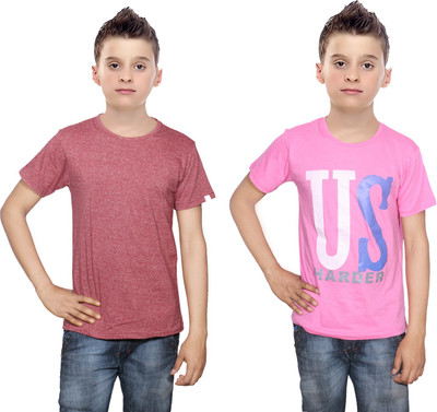 

IndiWeaves Boys Printed Cotton T Shirt(Multicolor, Pack of 2, Brown;pink