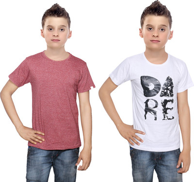 

IndiWeaves Boys Printed Cotton T Shirt(Multicolor, Pack of 2, Brown;white