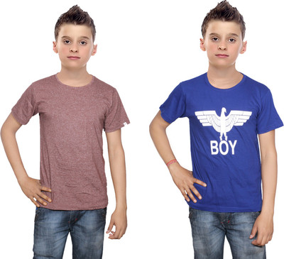 

IndiWeaves Boys Printed Cotton T Shirt(Multicolor, Pack of 2, Blue;brown