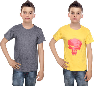 

IndiWeaves Boys Printed Cotton T Shirt(Multicolor, Pack of 2, Black;yellow