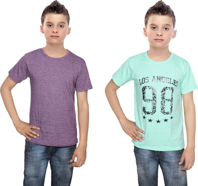 

IndiWeaves Boys Printed Cotton T Shirt(Multicolor, Pack of 2, Green;purple