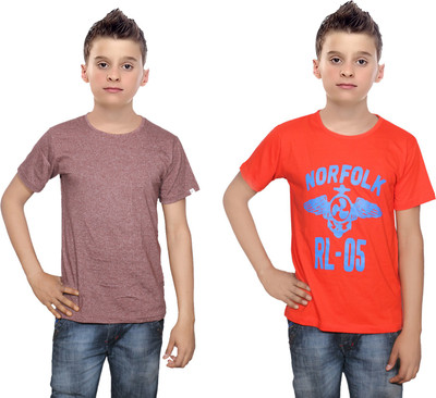 

IndiWeaves Boys Printed Cotton T Shirt(Multicolor, Pack of 2, Brown;orange