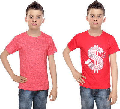 

IndiWeaves Boys Printed Cotton T Shirt(Multicolor, Pack of 2, Red