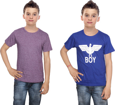 

IndiWeaves Boys Printed Cotton T Shirt(Multicolor, Pack of 2, Blue;purple