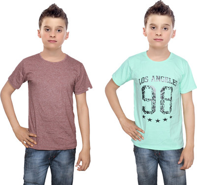 

IndiWeaves Boys Printed Cotton T Shirt(Multicolor, Pack of 2, Brown;green