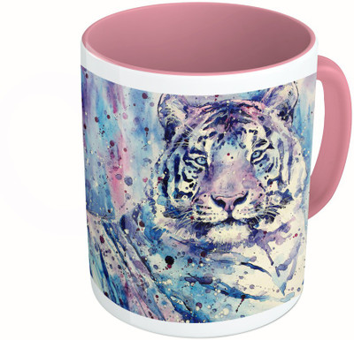 

MiiCreations Printed Two Tone Pink And White Colourful Lion Design Ceramic Mug(325 ml)