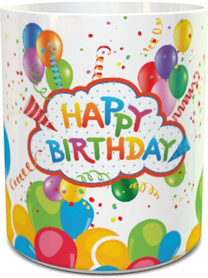 

HuesLab Happy Birthday with a Blast of Balloons and Ribbons Bone China Mug(350 ml), White