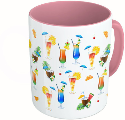 

MiiCreations Printed Two Tone Pink And White Coctails Pattern Ceramic Mug(325 ml)
