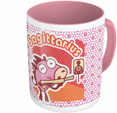 

MiiCreations Printed Two Tone Pink And White Zodiac Sign Sagittarius Ceramic Mug(325 ml)