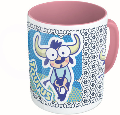 

MiiCreations Printed Two Tone Pink And White Zodiac Sign Taurus Ceramic Mug(325 ml)