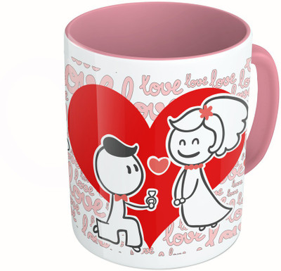 

MiiCreations Printed Two Tone Pink And White Valentine Day Ceramic Mug(325 ml)
