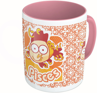 

MiiCreations Printed Two Tone Pink And White Zodiac Sign Pisces Ceramic Mug(325 ml)