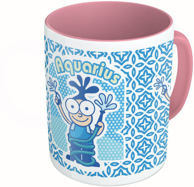 

MiiCreations Printed Two Tone Pink And White Zodiac Sign Aquarius Ceramic Mug(325 ml)